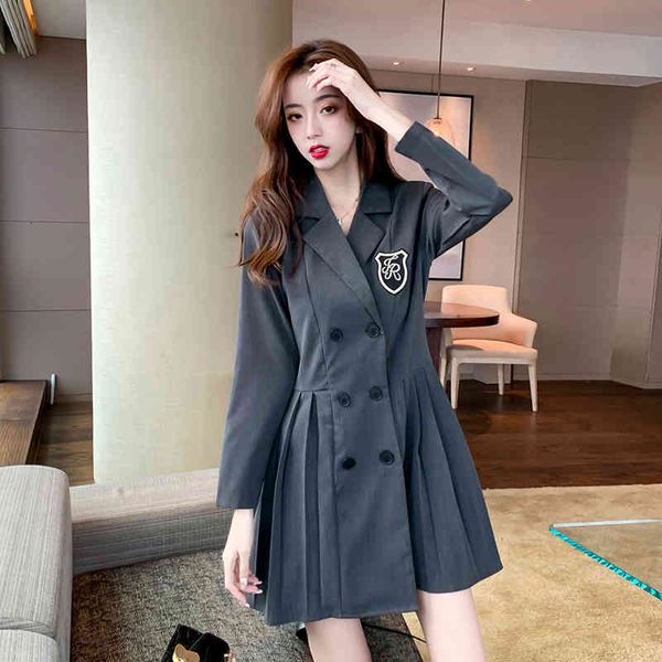 dress autumn long sleeve french women's dress hepburn engraved collar stylish double breasted female fashion suit, Black;gray
dress autumn long sleeve french women's dress hepburn engraved collar stylish double breasted female fashion suit, Black;gray
