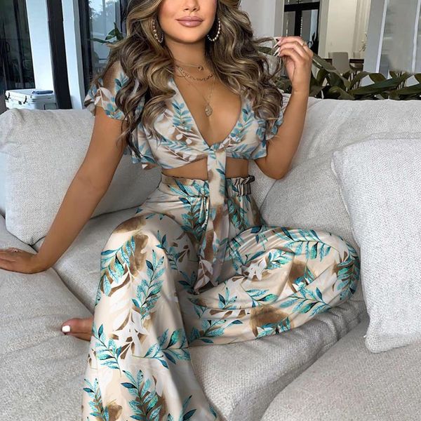 women's two piece pants suit set boho beach holiday printed ruffle trim knotted crop & high waist wide leg t6, White
women's two piece pants suit set boho beach holiday printed ruffle trim knotted crop & high waist wide leg t6, White