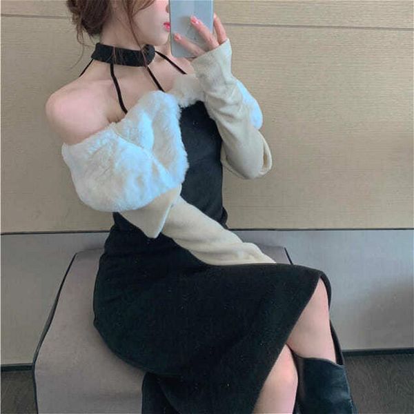 casual dresses black midi dress fur neck chic evening party one piece korea 2021 spring elegant vintage knit female y2k, Black;gray
casual dresses black midi dress fur neck chic evening party one piece korea 2021 spring elegant vintage knit female y2k, Black;gray