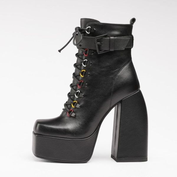 2022 real leather women ankle boots shoes chunky high heel platform lace up punk style party female footwear size 35-40, Black
2022 real leather women ankle boots shoes chunky high heel platform lace up punk style party female footwear size 35-40, Black