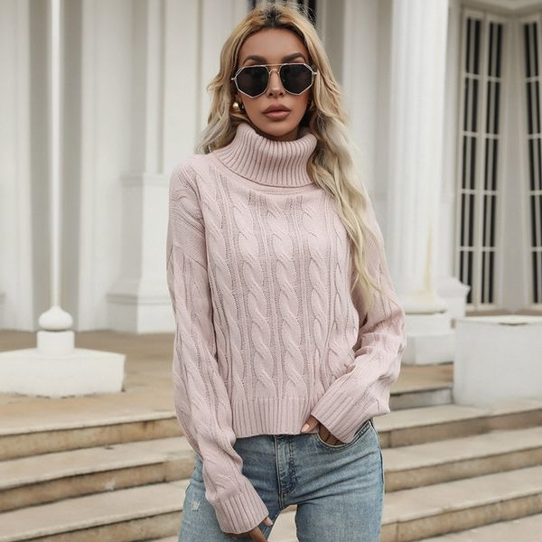 women's 2021 autumn and winter new high collar twist sweater casual bottomed pullover top, White;black
women's 2021 autumn and winter new high collar twist sweater casual bottomed pullover top, White;black