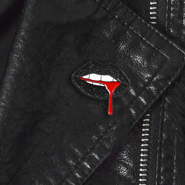 fashion creative big black lips white teeth full of red unknown juice personality trend brooch, Gray
fashion creative big black lips white teeth full of red unknown juice personality trend brooch, Gray