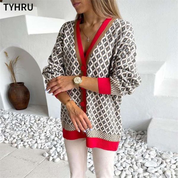 tyhru women's knitting sweater color matching diamond lattice single-breasted buttons loose casual knitted cardigan sweaters 210927, White;black
tyhru women's knitting sweater color matching diamond lattice single-breasted buttons loose casual knitted cardigan sweaters 210927, White;black