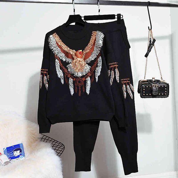 pant fashion knitted beading eagle sweater + long pencil pants women 2 piece set loose casual knit 2pc female, White
pant fashion knitted beading eagle sweater + long pencil pants women 2 piece set loose casual knit 2pc female, White