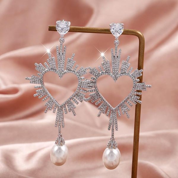 dangle & chandelier freshwater pearl love heart zircon exaggerated earrings for women, Silver
dangle & chandelier freshwater pearl love heart zircon exaggerated earrings for women, Silver