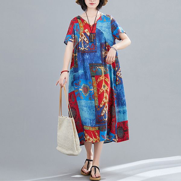 johnature women vintage summer dresses v-neck short sleeve cotton linen loose robes print floral female fashion dresses 210521, Black;gray
johnature women vintage summer dresses v-neck short sleeve cotton linen loose robes print floral female fashion dresses 210521, Black;gray