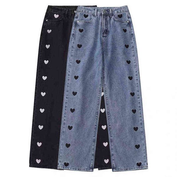 wide leg jeans women love printing vintage harajuku loose casual denim pants spring street high waist woman trousers 211129, Blue 
wide leg jeans women love printing vintage harajuku loose casual denim pants spring street high waist woman trousers 211129, Blue