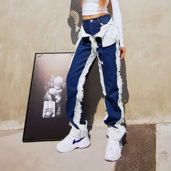 fashion jeans 2021 pocket with white fringes, cool high waist and wide leg, Blue
fashion jeans 2021 pocket with white fringes, cool high waist and wide leg, Blue