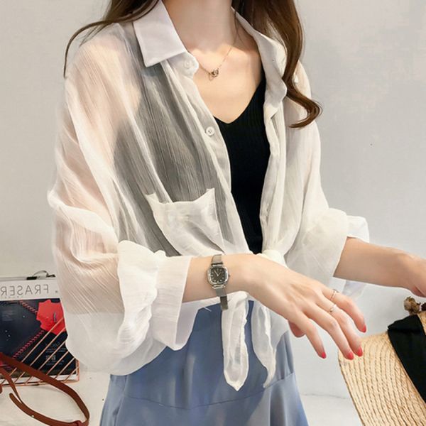 women's blouses & shirts shirt chiffon sunscreen women's clothing korean style female striped blouse outwear loose elegant chic ja, White
women's blouses & shirts shirt chiffon sunscreen women's clothing korean style female striped blouse outwear loose elegant chic ja, White