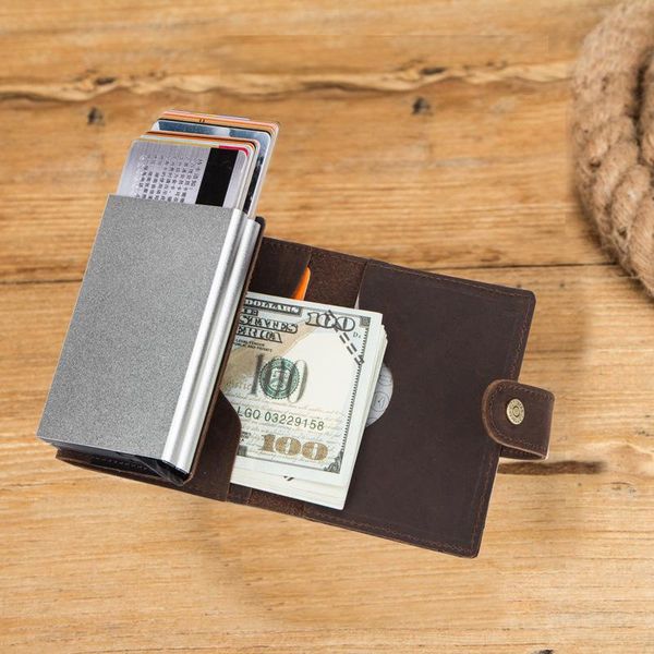 card holders rfid anti-theft brush leather men automatic holder coin purses multi-function double box small wallet, Brown;gray
card holders rfid anti-theft brush leather men automatic holder coin purses multi-function double box small wallet, Brown;gray