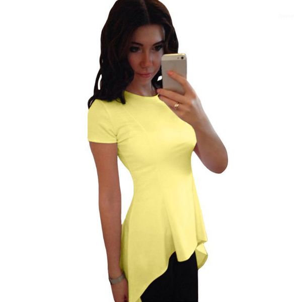 women t-shirt irregular peplum hem t shirt o-neck short sleeve solid slim causal elegant ladies asymmetric women's, White
women t-shirt irregular peplum hem t shirt o-neck short sleeve solid slim causal elegant ladies asymmetric women's, White