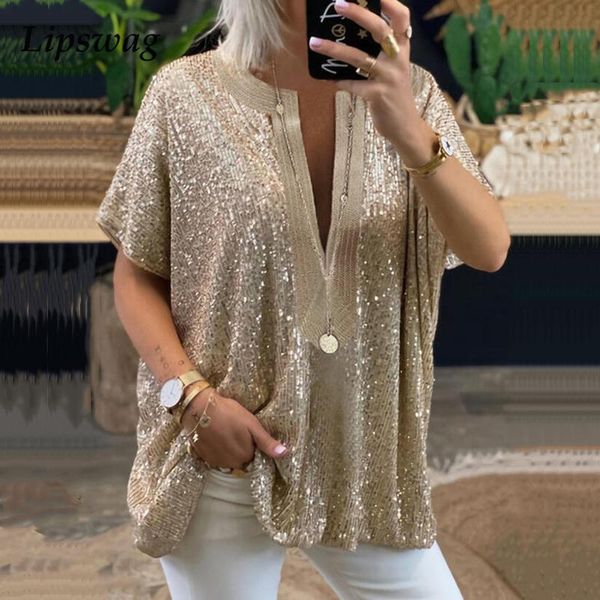 women's blouses & shirts summer short sleeve women shirt pullover lady v neck sequin blouse autumn casual loose glitter blusa stre, White
women's blouses & shirts summer short sleeve women shirt pullover lady v neck sequin blouse autumn casual loose glitter blusa stre, White