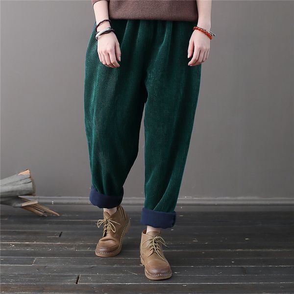 johnature corduroy vintage pants solid color elastic waist trouser winter thick warm pockets fleece women harem pants 210521, Black;white
johnature corduroy vintage pants solid color elastic waist trouser winter thick warm pockets fleece women harem pants 210521, Black;white