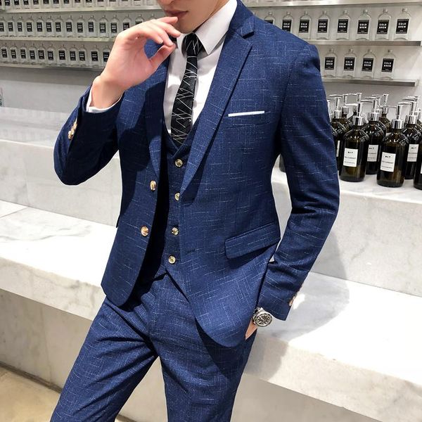 men's suits & blazers british suit three piece business casual bridegroom wedding dress korean slim, White;black 
men's suits & blazers british suit three piece business casual bridegroom wedding dress korean slim, White;black