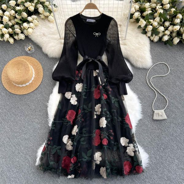 casual dresses autumn women black embroidered midi dress vintage o-neck lantern long sleeve knitted patchwork robe 2021, Black;gray
casual dresses autumn women black embroidered midi dress vintage o-neck lantern long sleeve knitted patchwork robe 2021, Black;gray