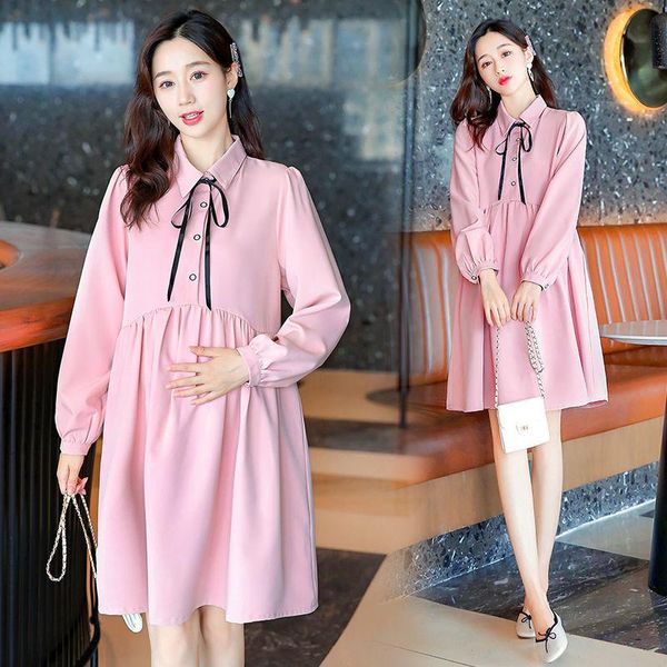 maternity dresses spring and autumn korean fashion dress sweet loose elegant, White