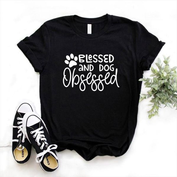 and women blessed dog obsessed mens letters print short sleeve o neck loose ladies causal tee, White;black
and women blessed dog obsessed mens letters print short sleeve o neck loose ladies causal tee, White;black