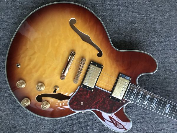 jazz electric guitar holes mahogany wood with quilted maple top
