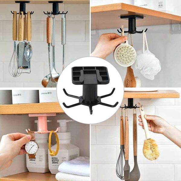 hooks & rails 6 hanging rack organizer 360 degree rotating cupboard hanger kitchen tool