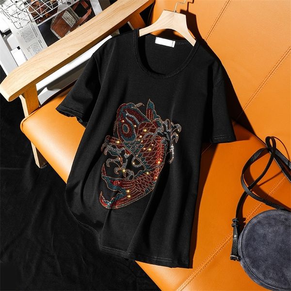 street leisure new fashion koi diamond short-sleeve t-shirt women summer loose big size 120kg wearable pullovers 210320, White
street leisure new fashion koi diamond short-sleeve t-shirt women summer loose big size 120kg wearable pullovers 210320, White