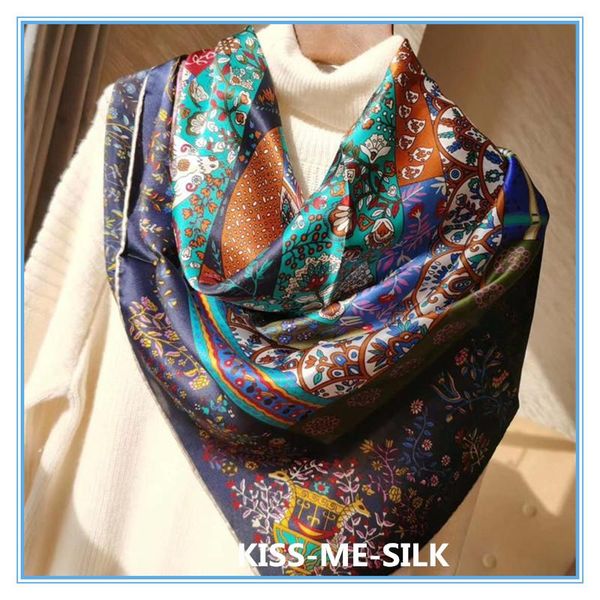 scarves kms silk crepe satin 110*110cm/100g, Blue;gray