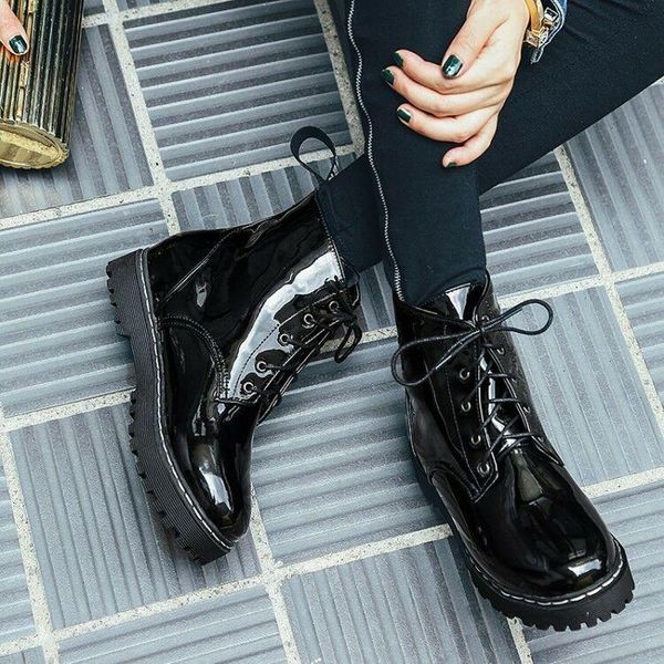 boots womens lace up patent leather combat block heels casual chic shoes plus sz, Black
boots womens lace up patent leather combat block heels casual chic shoes plus sz, Black