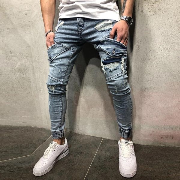 men's jeans 2021 casual slim fit pencil pants spring autumn vintage design denim trousers men fashion patchwork pockets ripped for, Blue
men's jeans 2021 casual slim fit pencil pants spring autumn vintage design denim trousers men fashion patchwork pockets ripped for, Blue