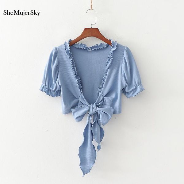 women's blouses & shirts shemujersky knitted bandage women elastic ruffles cropped 2021 short solid color, White
women's blouses & shirts shemujersky knitted bandage women elastic ruffles cropped 2021 short solid color, White
