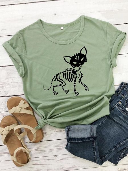 women's t-shirt gothic halloween skeleton cat cute 100% cotton tumblr funny women aesthetic graphic casual fashion tshirt tee, White
women's t-shirt gothic halloween skeleton cat cute 100% cotton tumblr funny women aesthetic graphic casual fashion tshirt tee, White