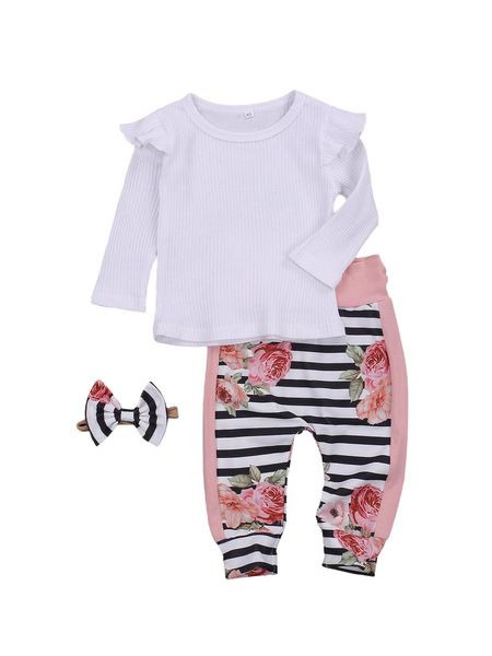 clothing sets baby & children's 3 pcs born girl casual outfits sleeve round neck pullover + flower stripe trousers bowknot headband, White
clothing sets baby & children's 3 pcs born girl casual outfits sleeve round neck pullover + flower stripe trousers bowknot headband, White