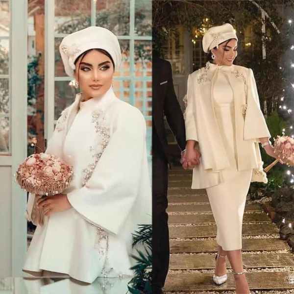 2022 muslim wedding dresses mermaid bridal gown with jacket long sleeves tea length crystals lace applique arabic custom made plus size vest, White
2022 muslim wedding dresses mermaid bridal gown with jacket long sleeves tea length crystals lace applique arabic custom made plus size vest, White