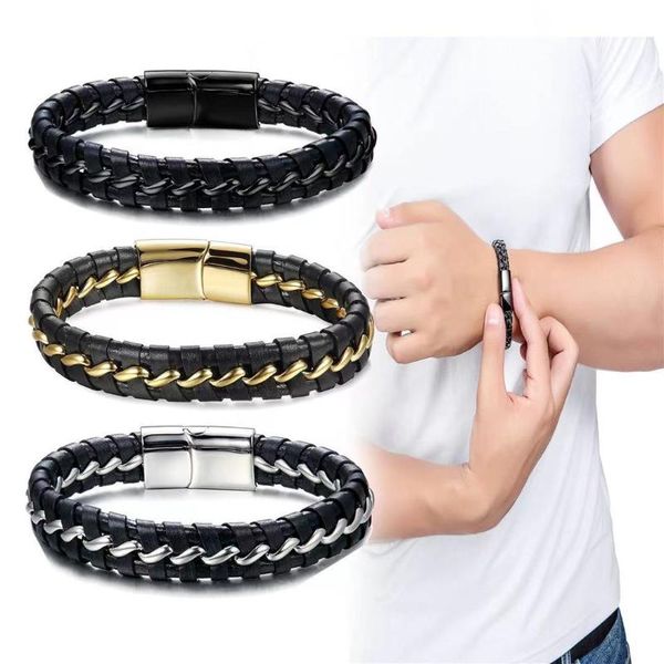 bangle classic unique leather stainless steel men's bracelet, winding chain hand-woven bracelet, Black
bangle classic unique leather stainless steel men's bracelet, winding chain hand-woven bracelet, Black