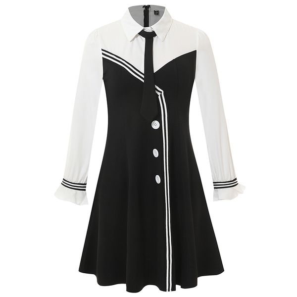 women vintage black turn down collar tie zipper long sleeve sweet preppy style empire a-line mini dress spring d2431 210514, Black;gray
women vintage black turn down collar tie zipper long sleeve sweet preppy style empire a-line mini dress spring d2431 210514, Black;gray