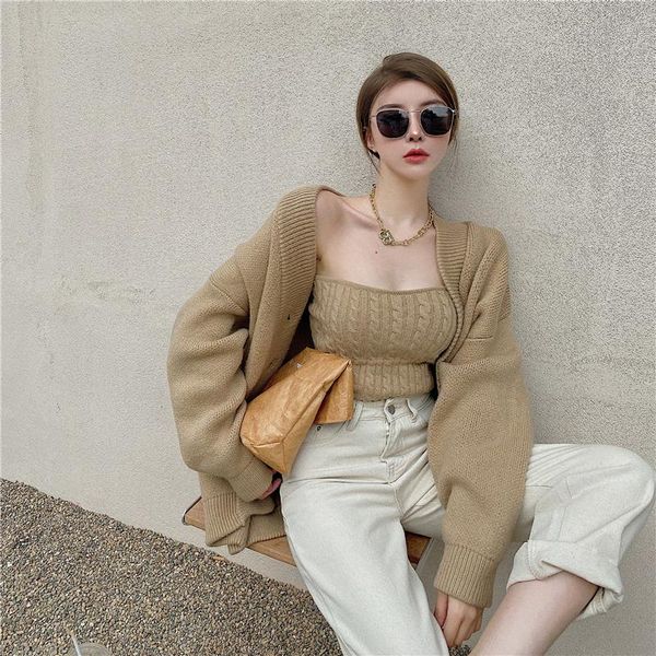women's knits & tees korean stylish temperament casual loose and thin solid oversized cardigan sweater + camisole 2 pieces set, White
women's knits & tees korean stylish temperament casual loose and thin solid oversized cardigan sweater + camisole 2 pieces set, White