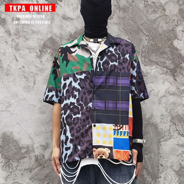 tkpa mosaic camouflage leopard print short sleeve shirt trendy casual loose hip hop cardigan top, White;black
tkpa mosaic camouflage leopard print short sleeve shirt trendy casual loose hip hop cardigan top, White;black