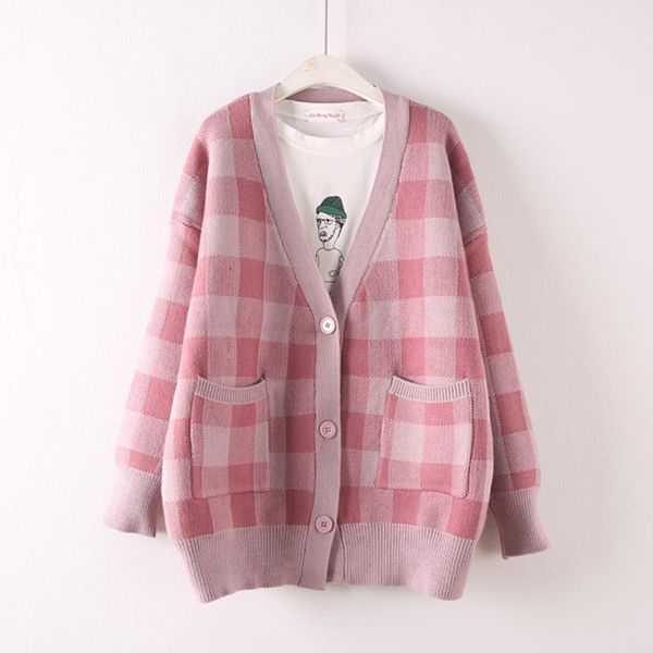 women's sweaters chic vintage plaid v-neck cardigan wool sweater mori girl 2021 autumn winter, White;black
women's sweaters chic vintage plaid v-neck cardigan wool sweater mori girl 2021 autumn winter, White;black