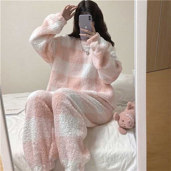 qweek pajamas for women plaid pink and white flannel pijamas kawaii cartoon print lounge sets winter girls home clothes pyjams 211106, Black;red
qweek pajamas for women plaid pink and white flannel pijamas kawaii cartoon print lounge sets winter girls home clothes pyjams 211106, Black;red