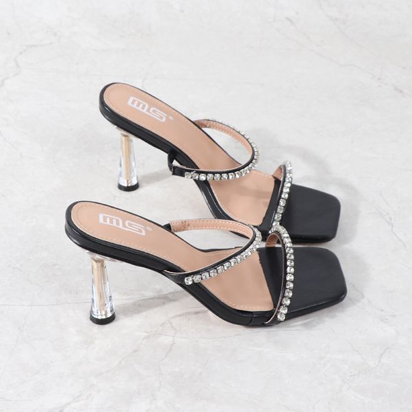 2021 womens shoes elegant daily slippers transparent crystal high heel square open toe sandals with rhinestones1, Black
2021 womens shoes elegant daily slippers transparent crystal high heel square open toe sandals with rhinestones1, Black