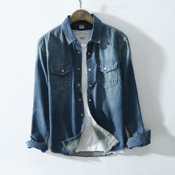 men's casual shirts classic blue shirt with long sleeve vintage denim slim fit chemise homme high-quality clothing, White;black
men's casual shirts classic blue shirt with long sleeve vintage denim slim fit chemise homme high-quality clothing, White;black