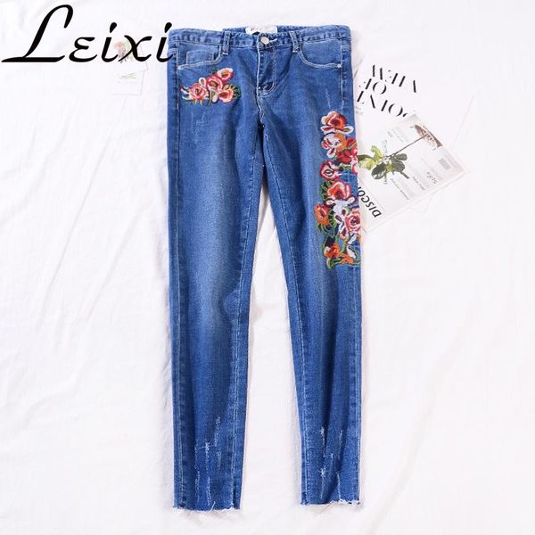 women's jeans slim women skinny high waist woman flower embroidery blue denim pencil pants stretch calca feminina
women's jeans slim women skinny high waist woman flower embroidery blue denim pencil pants stretch calca feminina