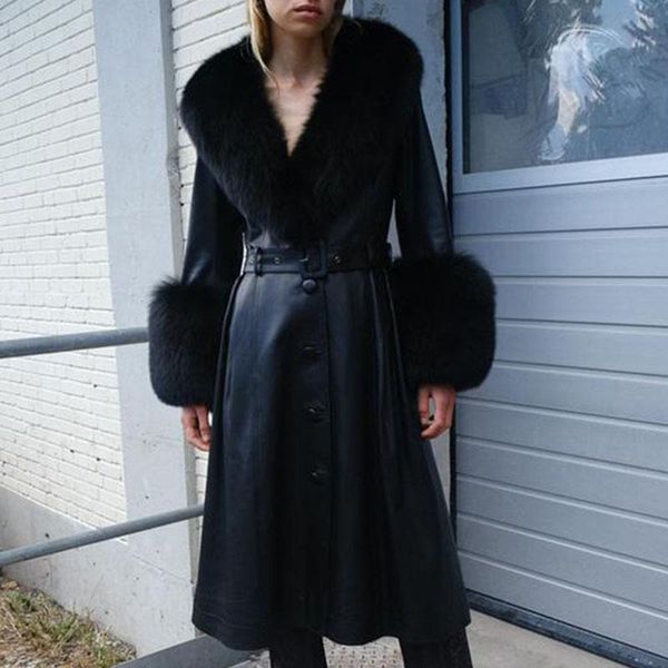 women's leather & faux cp slim tie belt waist jackets women solid buttons coats elegant long pockets female ladies, Black
women's leather & faux cp slim tie belt waist jackets women solid buttons coats elegant long pockets female ladies, Black