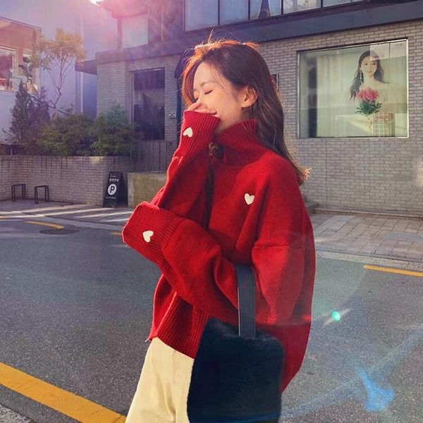 women's sweaters 2021 high neck sweater loose and lazy net red knitwear pullover lovely sweet year, White;black
women's sweaters 2021 high neck sweater loose and lazy net red knitwear pullover lovely sweet year, White;black