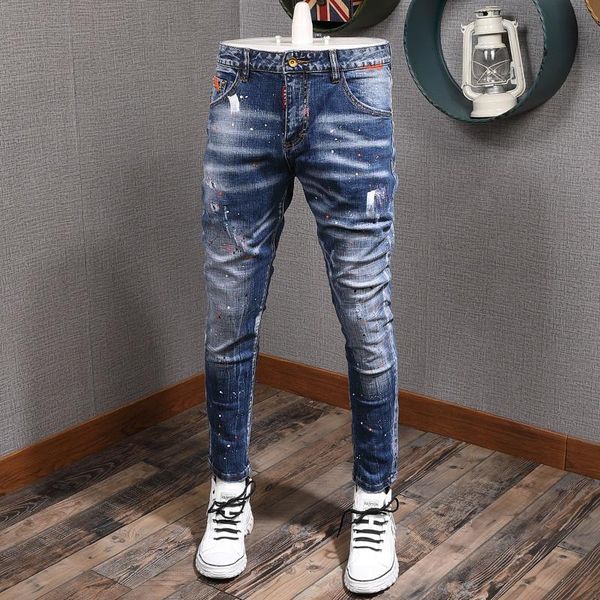 men's jeans fashion streetwear men retro blue slim fit paint designer night club hip hop pants elastic ripped homme
men's jeans fashion streetwear men retro blue slim fit paint designer night club hip hop pants elastic ripped homme