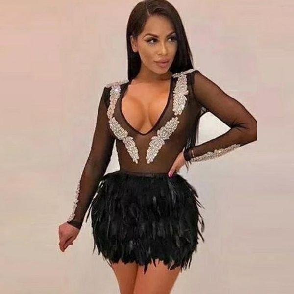 casual dresses exquisite feather crystal embellished bandage black dress long sleeve beading sheer mesh patchwork v neck mini bodycon, Black;gray
casual dresses exquisite feather crystal embellished bandage black dress long sleeve beading sheer mesh patchwork v neck mini bodycon, Black;gray