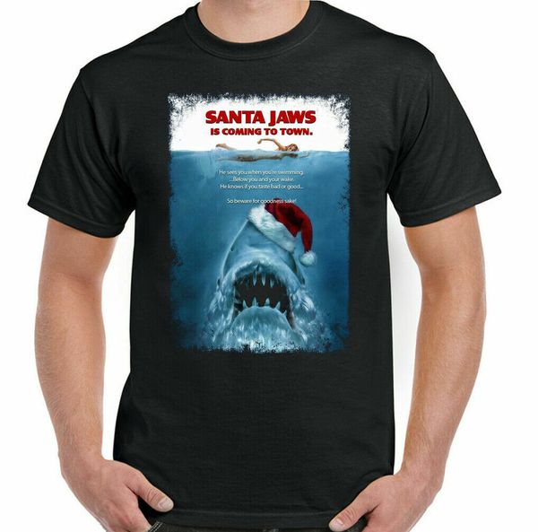 Jaws T-Shirt, Santa Mens Christmas Scuba Diving Unisex Top Movie Xmas Tee top, White;black