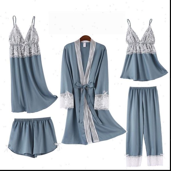 5pcs satin pajamas suit womens sleepwears lace payjamas pour femme kimono robe gown loose v neck sleepwear with trousers, Black;red
5pcs satin pajamas suit womens sleepwears lace payjamas pour femme kimono robe gown loose v neck sleepwear with trousers, Black;red