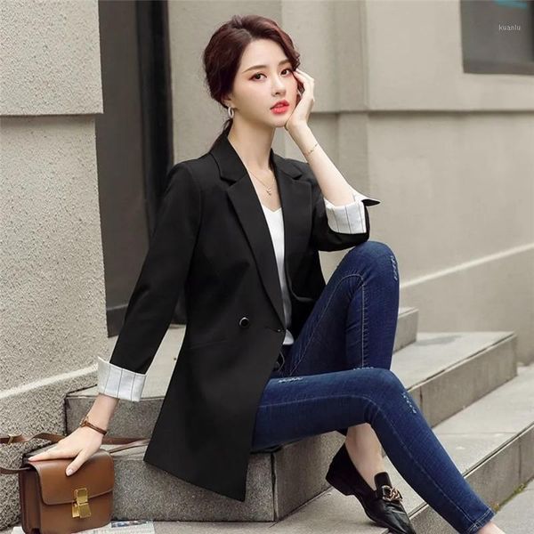 office lady elegant double-breasted slim blazers fashion korean long sleeve suit jacket spring autumn casual business work coat women's, White;black
office lady elegant double-breasted slim blazers fashion korean long sleeve suit jacket spring autumn casual business work coat women's, White;black
