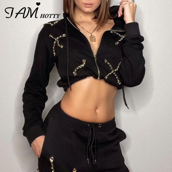 women's jackets criss-cross chains cropped women punk style zip-up hooded sweatshirt black long sleeve casual hoodies loose iamty, Black;brown
women's jackets criss-cross chains cropped women punk style zip-up hooded sweatshirt black long sleeve casual hoodies loose iamty, Black;brown