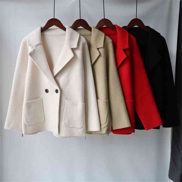 suit collar woolen 2021 autumn winter new korean design sense loose knit double-sided ni coat temperament fashion, Black
suit collar woolen 2021 autumn winter new korean design sense loose knit double-sided ni coat temperament fashion, Black