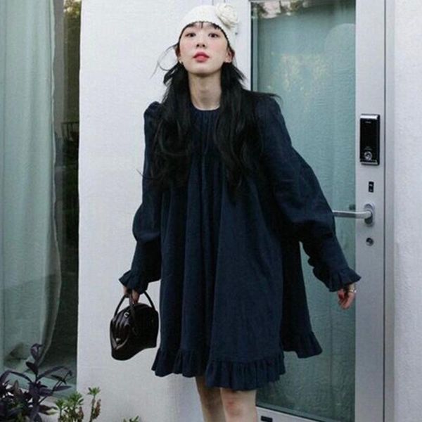 casual dresses sannian women dress spring and autumn korean french round neck pleated wooden ear loose puff sleeve lolita clothes, Black;gray
casual dresses sannian women dress spring and autumn korean french round neck pleated wooden ear loose puff sleeve lolita clothes, Black;gray